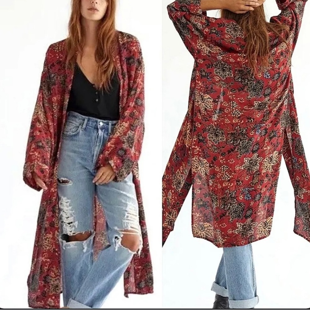 NWT Free People Red Floral Kimono